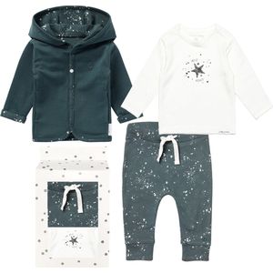 Noppies - Cadeauverpakking met Kledingset - 3delig - Sweatvest Bonnie Dark Slade - Broek Jos Dark Slade - Shirt Lux Snow - Maat 68