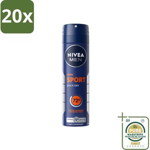 20 x NIVEA Men Deodorant Spray Sport 150 ml - Grootverpakking - Anti-transpirant - Sport - 48 Uur Bescherming - Deodorant Spray - Man