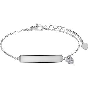 Lucardi Dames Zilveren plaatarmband hart zirkonia - Armband - 925 Zilver - Zilverkleurig - 19 cm