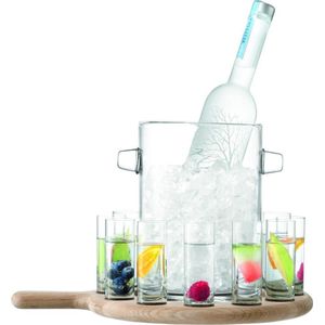 LSA Paddle Vodkaglazen - Met Houten Dienblad - Transparant - Set van 12 Stuks