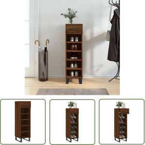 The Living Store Schoenenkast 30x35x105 cm bewerkt hout bruin eikenkleur - Schoenenkast - Schoenuitlegers - Bergruimte - Houten Kast - Vintage Kast