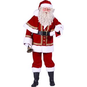 Kerstman fluweel deluxe met cape, Rood, Jas-Broek-Muts-Riem-Cape maat XXL