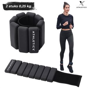 Athelticx Polsgewichten en Enkelgewichten – 2 x 0,25 kg - Verstelbaar – Set van 2 stuks – Zwart – Incl. Opbergetui - Been Gewichten – Polsgewicht – Handgewichten – Wrist & Ankle Weights - Ankle Strap - Gewichtsmanchetten - Home Workout