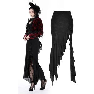 Dark in Love - Black mermaid ruffle slim Lange rok - L - Zwart