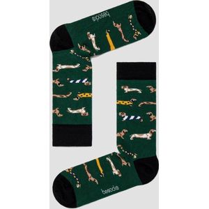 Grappige Sokken Groen Zwart met Teckels in Bio katoen maat 41-46 - Teckels - Zacht - Trendy geschenk - Trendy Cadeau - Verjaardag - Geschenk