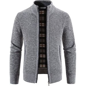 CALIYO Heren Vest - Coltrui Heren - Trui Heren - Fijn Gebreid - Met opstaande kraag met rits winter - Lichtgrijs