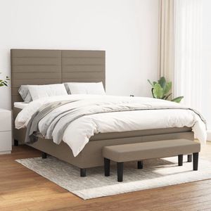 vidaXL Boxspring 140x190 cm - Inclusief Matras en Bankje Boxspringbed - Pocketvering - Tweepersoonsbed - Boxspring - Taupe