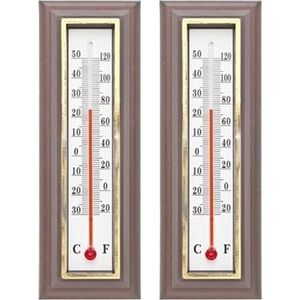 Set van 2x klassieke thermometers voor binnen en buiten donkerbruin 16 cm