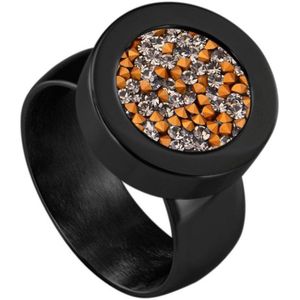 Quiges RVS Schroefsysteem Ring Zwart Glans 19mm met Verwisselbare Zirkonia Transparant Goudkleurig 12mm Mini Munt