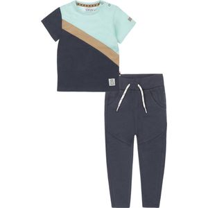 Dirkje - Kledingset - 2delig - Jongens - Short Sweat Jog Navy - Shirt Mint vlakken - Maat 86