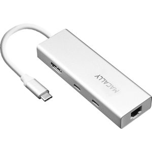 Macally UCDOCK Aluminium 6-in-1 USB-C hub met 1 HDMI poort, 1 Ethernet poort, 2 USB-A en 2 USB-C poorten - Zilverkleurig