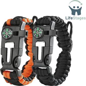 LifeStages - Survival Pakket - Paracord Overlevingsarmband - Vuurstarter Gemaakt van Vuursteen en Staal - Fluit en Kompas - Verstelbare Bandmaat voor Kamperen