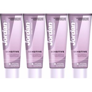 Jordan Stay Fresh Tandpasta Sensitive - 4 x 75 ml - Tandpasta voor Gevoelige Tanden en Tandvlees - Geeft Verlichting