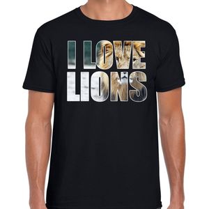 Tekst shirt I love lions met dieren foto van een leeuw zwart voor heren - cadeau t-shirt leeuwen liefhebber XXL