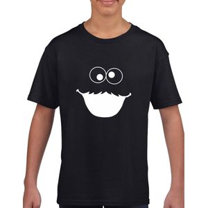 Kinder shirt - T-shirt voor kinderen - Zwart - Maat 122/128 T-Shirt leeftijd 7 tot 8 jaar - Cookie monster -T-shirt - witte print - cadeau - Shirt cadeau