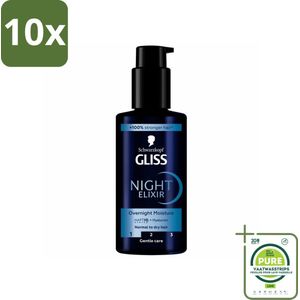10 x Gliss - Haarserum - Night Elixer - Overnight Moisture - Hydratatie en Glans - 100 ml - Grootverpakking - Haar Serum - Nacht Serum - Hydraterend Serum - Gliss Night Elixir - Haarverzorging