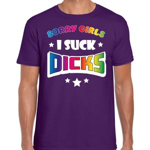 Bellatio Decorations Gay Pride T-shirt voor heren - sorry girls i suck dicks - paars - regenboog XL