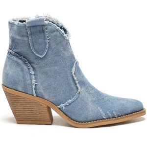 SmileFavorites® Dames Cowboylaarzen met Hak Kort - Blauw - Stof - Maat 36