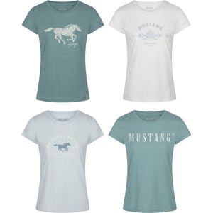 Mustang Dames T-Shirt 4 Pack O-Neck slim fit Veelkleurig M Ronde Hals Volwassenen Opdruk Print Shirts