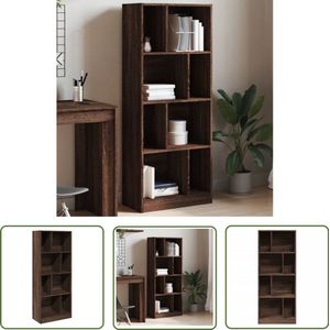 The Living Store Boekenkast 57x28,5x141 cm bewerkt hout bruin eikenkleurig - Boekenkast - Houten Boekenkast - Bruine Boekenkast - Vintage Boekenkast - Opbergkast
