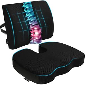 Stuitkussen & Rugkussen Set – Orthopedisch Zitkussen met Uitsparing – Traagschuim Wigkussen – Wasbare Hoezen – Anti-slip & Ademend