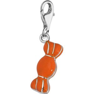 Quiges – 925 - Zilver – Charm - Bedel - Hanger - 3D Oranje Snoepje - met – sterling - zilver - karabijnslot - geschikt - voor - Bedelarmband HC300