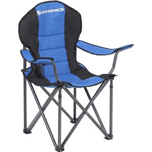 SONGMICS Campingstoel, inklapbaar, klapstoel, comfortabele met schuim gevoerde zitting, met flessenhouder, hoog belastbaar, max. belastbaarheid 250 kg, outdoor stoel, blauw GCB06BU