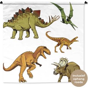 Wandkleed Dinosaurus illustratie - Een illustratie van verschillende dinosauriërs Wandkleed katoen 120x120 cm - Wandtapijt met foto
