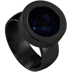 Quiges RVS Schroefsysteem Ring Zwart Glans 18mm met Verwisselbare Zandsteen Blauw 12mm Mini Munt