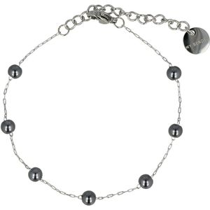 My Bendel - Zilveren fijne armband met zwarte parels - Fijne zilveren schakelarmband met zwarte parels - Met luxe cadeauverpakking