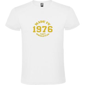Wit T-Shirt met “Made in 1976 / 100% Original “ Afbeelding Goud Size XXXXL