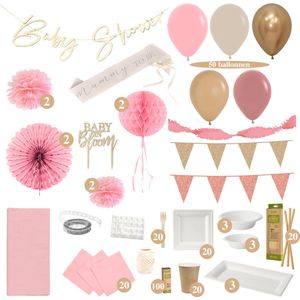 Baby Shower Pakket - Feest Versiering - Roze - Roze Versiering - Roze Ballonnen - Baby Shower - Meisje - Ballonnen - Slingers - Hangdecoratie - Ballonnenboog - Uitgebreide Set - Tafelbenodigdheden