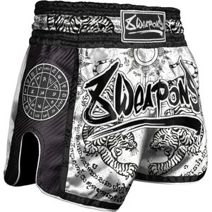 8 Weapons Muay Thai Short Carbon Sak Yant Tigers White - S