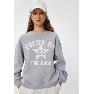 Koton - Sweatshirt - Zilvergrijs/Wit - Lange Mouw - Ronde Hals