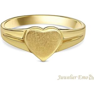 Juwelier Emo - 14 Karaat Gouden Kinderring meisjes met Hart - MATTE LOOK - KIDS - MAAT 16.00