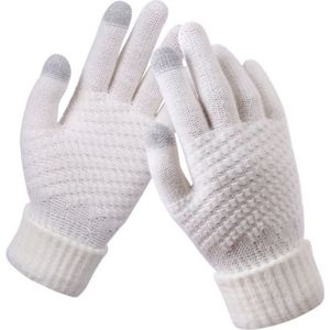 Winter Touchscreen Handschoenen Dames Heren Warm Stretch Gebreide Wanten Imitatie Wol Dikker Vingerhandschoenen (Wit)
