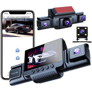 Dashcam Auto 360 graden - 4 camera's, 1080p Full-HD,met 64 GB SD-kaart, wifi, nachtzicht, G-sensor, bewegingsdetector, 3 inch IPS-display, waterdicht, loop-opname, trigger bij ongevallen