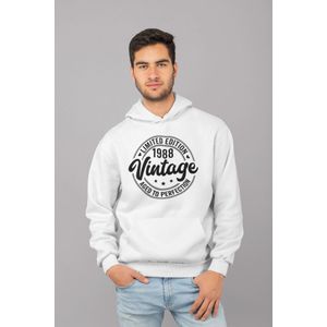 1988 Jaar Wit Hoodie Heren - Maat M - Aged Vintage - Verjaardag Cadeau Mannen - Limited Edition