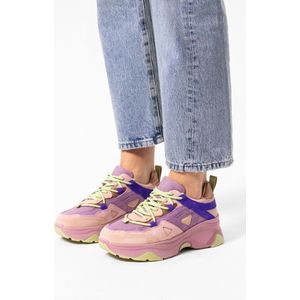 Sacha - Dames - Roze leren platform sneakers met multicolor details - Maat 40