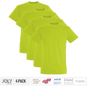 4 Pack Sol's Heren T-Shirt 100% biologisch katoen Ronde hals Appelgroen Maat XL