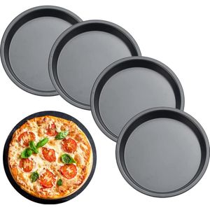 ANTHYTA 4 stuks taartvorm ronde pizzavorm Ø 15 cm pizzaplaat koolstofstaal taartevorm anti-aanbaklaag pizzabakplaten set cakeplaat ronde bakplaat quiche bakvorm voor pizza cheesecake taart tarte flambé