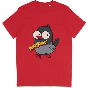 Grappig T Shirt Heren en Dames - Cartoon Vogel Awesome Geweldig - Rood - XS