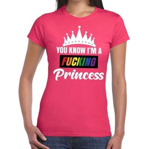 Roze You know i am a fucking Princess t-shirt dames - gay pride XL