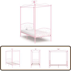 vidaXL Roze Hemelbedframe 90x200 cm - Elegant Design Hemelbed Frame - Metalen Bed - Rozenkleurig Bed - Kinderbed - Tweepersoonsbed