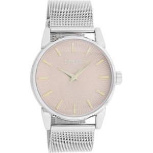 OOZOO Timepieces - Zilverkleurige horloge met zilverkleurige metalen mesh armband - C9545