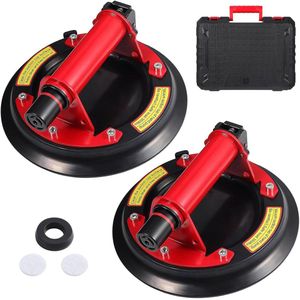 HSEAMALL Set of 2 Suction Cups, 20.5 cm (20.3 cm), Vacuum Glass, Suction Cups, Tool for Glass, Tiles, Sheet Steel, Granite, Safe Load Capacity of 100 kg (Upgrade Metal Handle, Red)