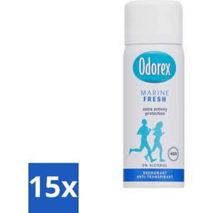 15 x Odorex - Deodorant Spray - Mini Marine Fresh - Fris & Compact - 50 ml - Mini Deodorant - 48 Uur Bescherming - Frisse Geur - Maritieme Geur