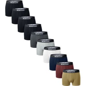 MONTCHO - Essence Series - Boxershort Heren - Onderbroeken heren - Boxershorts - Heren ondergoed - 10 Pack (4 Zwart - 1 Antraciet - 1 Grijs - 1 Wit - 1 Navy - 1 Bordeaux - 1 Kaki) - Heren - Maat XL