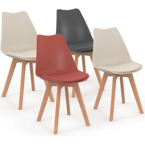 Set van 4 Scandinavische stoelen SARA Mix Color donkergrijs, terracotta, beige, 2 stuks