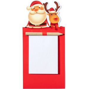 Magneet met notitieblokje Kerstman en rendier - Magneetjes - Kerst - Kerst decoratie - Schrijfblok - Potlood - Papier - Karton - rood - wit - Kerstcadeau